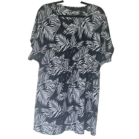 Mario Serrani Italy Womens Swim Coverup L Tropical Black White Quality V-Neck - Picture 1 of 8